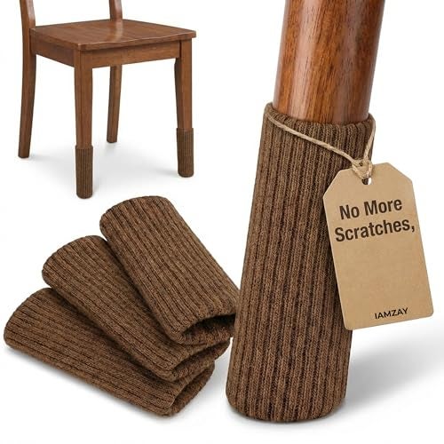 IAMZAY® 48/80 Pcs Brown Premium Chair Leg Socks Protectors for Hardwood Floors - Not Falling Off - Easy to Put On - Fits Round and Square Legs - High Elastic Bar Stool Leg Covers - Furniture Pads - Image 1