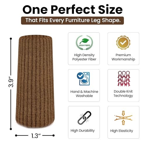 IAMZAY® 48/80 Pcs Brown Premium Chair Leg Socks Protectors for Hardwood Floors - Not Falling Off - Easy to Put On - Fits Round and Square Legs - High Elastic Bar Stool Leg Covers - Furniture Pads - Image 3