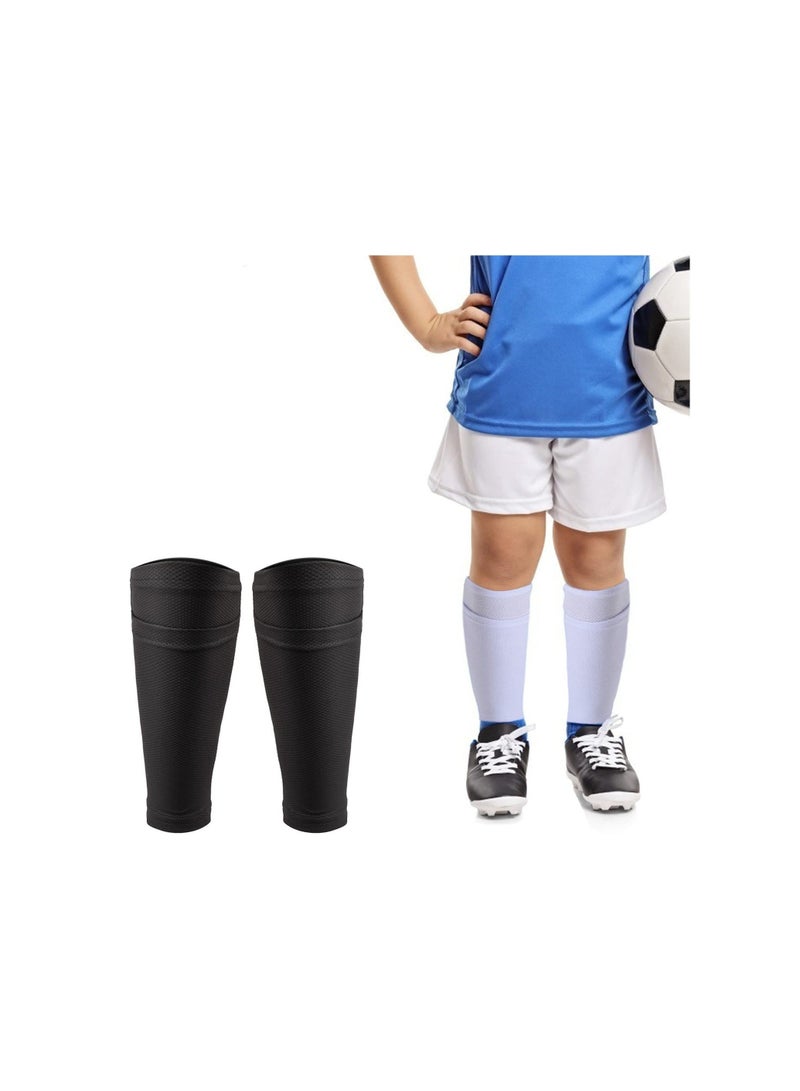 Soccer Shin Guard Socks, Breathable Sleeves with Pocket for Football Pads, Pads Holder, Protective Equipment Boys Girls, Kicking Ball(1 Pairs)(Black)