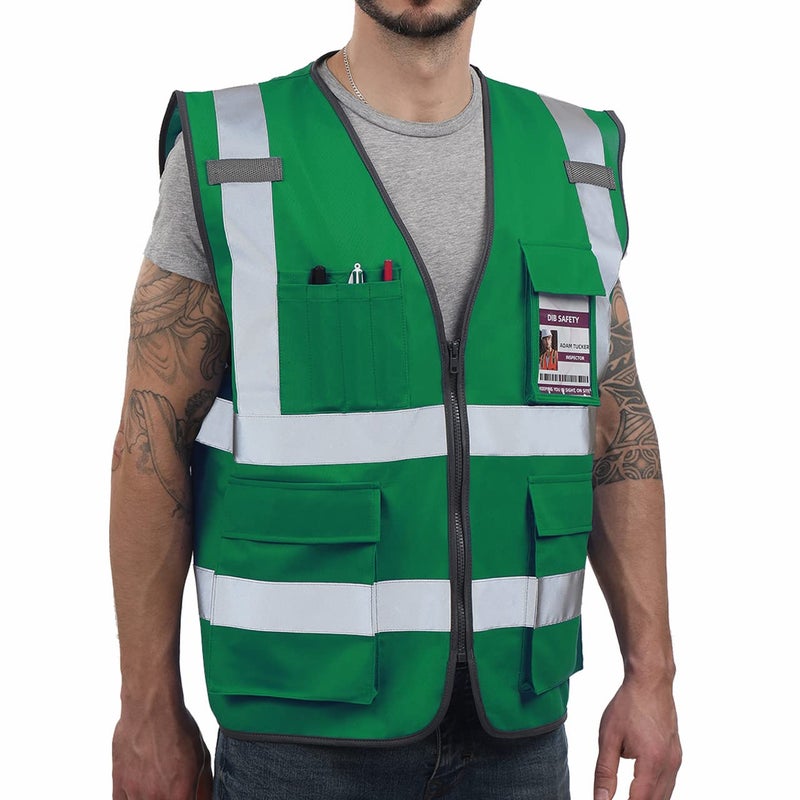 Dib Safety Reflective Vest High Visibility with Pockets and Zipper, Green XL - Image 1