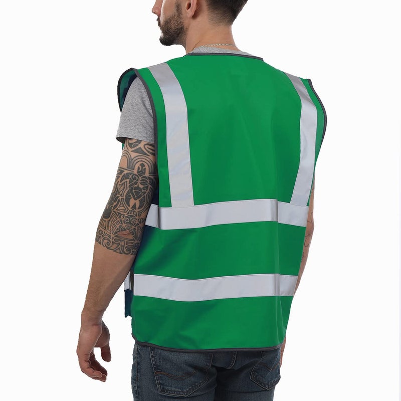 Dib Safety Reflective Vest High Visibility with Pockets and Zipper, Green XL - Image 2