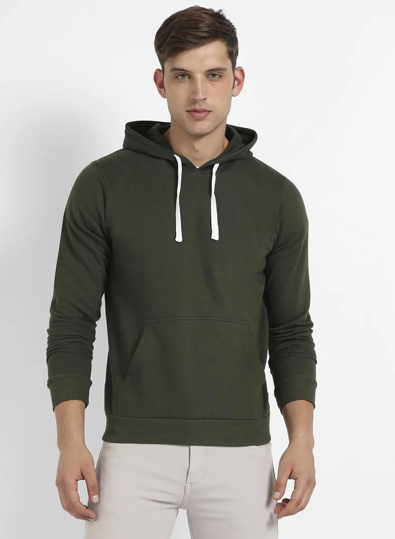 كامبوس سوترا كنزة صوفية بغطاء للرأس باللون الأخضر الغابة للرجال مع رباط متباين