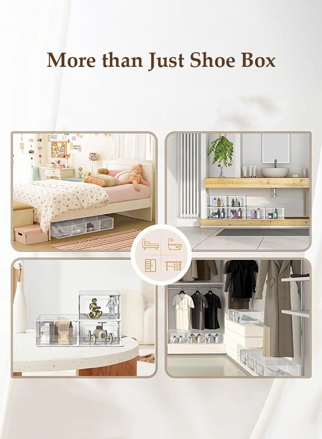 DUNISO 6 قطع من صناديق تخزين الأحذية، صندوق عرض أحذية قابل للتكديس، صندوق أحذية شفاف متعدد الوظائف، صندوق أحذية بلاستيكي قابل للطي، مضاد للغبار ومتين، مناسب للرجال والنساء، 33.3*26*16.5 سم - Image 4