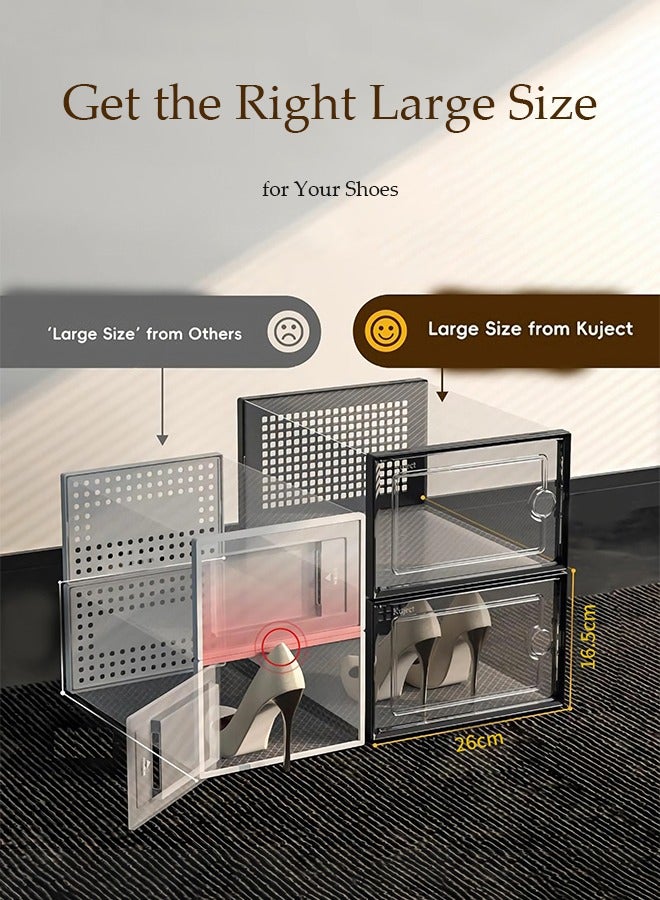 DUNISO 6 قطع من صناديق تخزين الأحذية، صندوق عرض أحذية قابل للتكديس، صندوق أحذية شفاف متعدد الوظائف، صندوق أحذية بلاستيكي قابل للطي، مضاد للغبار ومتين، مناسب للرجال والنساء، 33.3*26*16.5 سم - Image 3