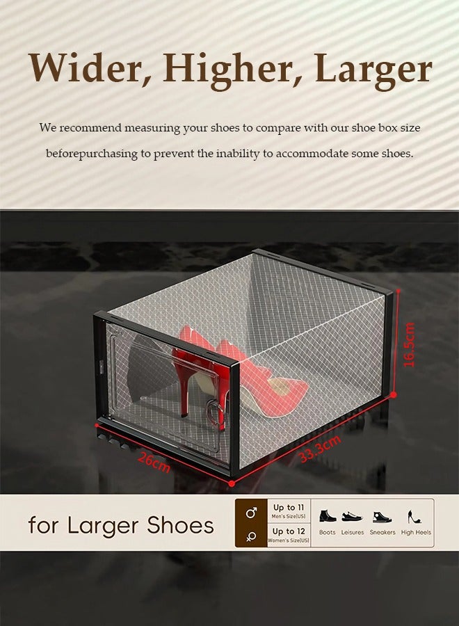 DUNISO 6 قطع من صناديق تخزين الأحذية، صندوق عرض أحذية قابل للتكديس، صندوق أحذية شفاف متعدد الوظائف، صندوق أحذية بلاستيكي قابل للطي، مضاد للغبار ومتين، مناسب للرجال والنساء، 33.3*26*16.5 سم - Image 5