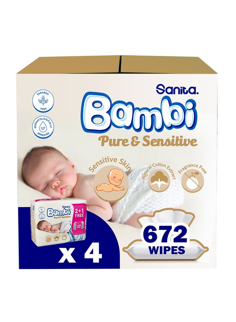 Sanita Bambi Baby Wet Wipes Pure And Sensitive Pack Of 4 - Image 1