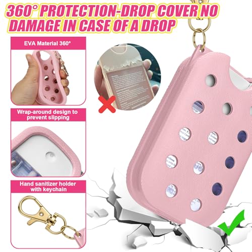 AIERSA Hand Sanitizer Spray Case Compatible with Touchland, EVA Hand Sanitizer Case Holder with Keychain for Touch Land Mist 1FL. OZ (Charms not Included) Pink - Image 2