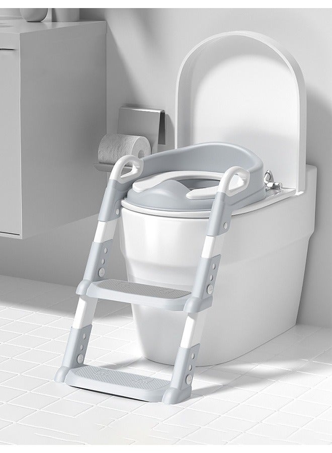 كوزينيست مقعد تدريب الأطفال على الحمام مع سلم من درجتين ارتفاع قابل للتعديل مناسب من عمر 2 إلى 7 سنوات وسادة ناعمة ومانع تناثر مزود بقاعدة مانعة للانزلاق من السيليكون ست درجات للتسلق يناسب معظم المراحيض المستديرة متين وسهل التخزين باللون الرمادي - Image 1