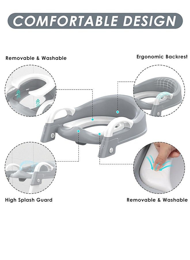 كوزينيست مقعد تدريب الأطفال على الحمام مع سلم من درجتين ارتفاع قابل للتعديل مناسب من عمر 2 إلى 7 سنوات وسادة ناعمة ومانع تناثر مزود بقاعدة مانعة للانزلاق من السيليكون ست درجات للتسلق يناسب معظم المراحيض المستديرة متين وسهل التخزين باللون الرمادي - Image 3