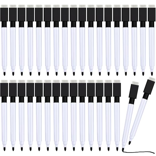 Boao 24 Pack Black Magnetic Dry Erase Markers with Eraser Cap Back to School Mini Whiteboard Dry Erase Markers Bulk Fine Point Tip for Teachers Student School Office White Board Home Supplies - Image 1