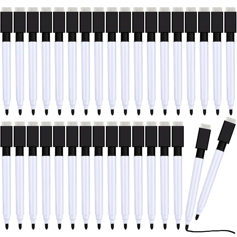 Boao 24 Pack Black Magnetic Dry Erase Markers with Eraser Cap Back to School Mini Whiteboard Dry Erase Markers Bulk Fine Point Tip for Teachers Student School Office White Board Home Supplies - Image 2