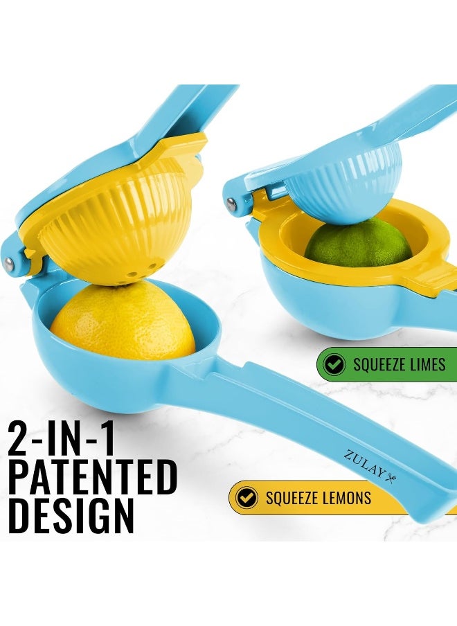 Zulay Kitchen - Zulay Metal 2-In-1 Lemon Squeezer Manual - Sturdy, Max Extraction Hand Juicer Lemon Squeezer Gets Every Last Drop - Easy to Clean Manual Citrus Juicer - Easy-to-Use Lemon Juicer Squeezer - Blue/Yellow - Image 1