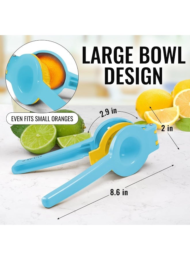 Zulay Kitchen - Zulay Metal 2-In-1 Lemon Squeezer Manual - Sturdy, Max Extraction Hand Juicer Lemon Squeezer Gets Every Last Drop - Easy to Clean Manual Citrus Juicer - Easy-to-Use Lemon Juicer Squeezer - Blue/Yellow - Image 1