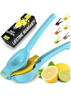 Zulay Metal 2-In-1 Lemon Squeezer Manual - Sturdy, Max Extraction Hand Juicer Lemon Squeezer Gets Every Last Drop - Easy to Clean Manual Citrus Juicer - Easy-to-Use Lemon Juicer Squeezer - Blue/Yellow