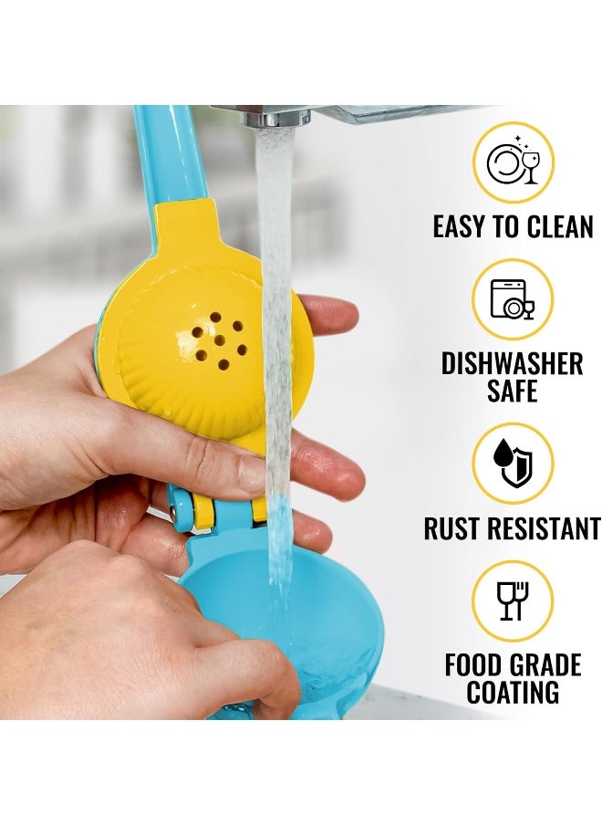 Zulay Kitchen - Zulay Metal 2-In-1 Lemon Squeezer Manual - Sturdy, Max Extraction Hand Juicer Lemon Squeezer Gets Every Last Drop - Easy to Clean Manual Citrus Juicer - Easy-to-Use Lemon Juicer Squeezer - Blue/Yellow - Image 1
