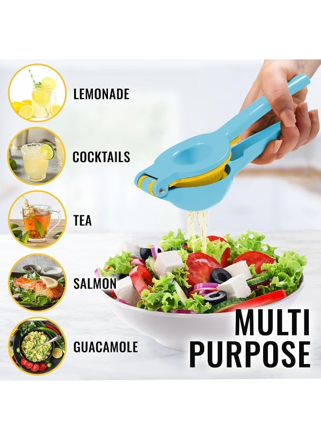 Zulay Kitchen - Zulay Metal 2-In-1 Lemon Squeezer Manual - Sturdy, Max Extraction Hand Juicer Lemon Squeezer Gets Every Last Drop - Easy to Clean Manual Citrus Juicer - Easy-to-Use Lemon Juicer Squeezer - Blue/Yellow - Image 1