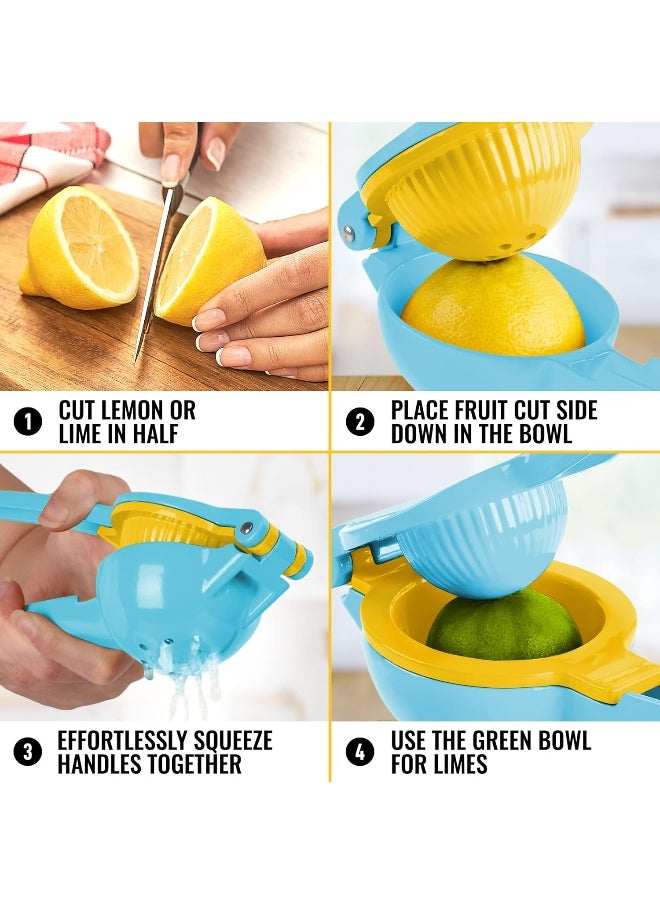 Zulay Kitchen - Zulay Metal 2-In-1 Lemon Squeezer Manual - Sturdy, Max Extraction Hand Juicer Lemon Squeezer Gets Every Last Drop - Easy to Clean Manual Citrus Juicer - Easy-to-Use Lemon Juicer Squeezer - Blue/Yellow - Image 1