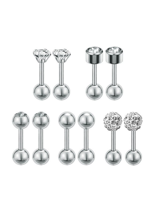 NIBEMINENT - 5-Pair Stainless Steel Cartilage Helix Piercing Ear Studs - Image 1