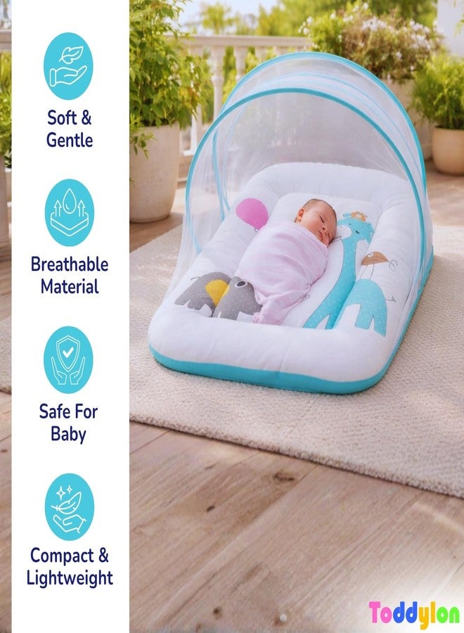 Toddylon Baby Bedding Set for New Born Baby | 3 PCS Cotton Carry Bag, Mosquito Net Bed & Infant Mattress| Folding Infants Bed 0–6 Months (Blue) - Image 4