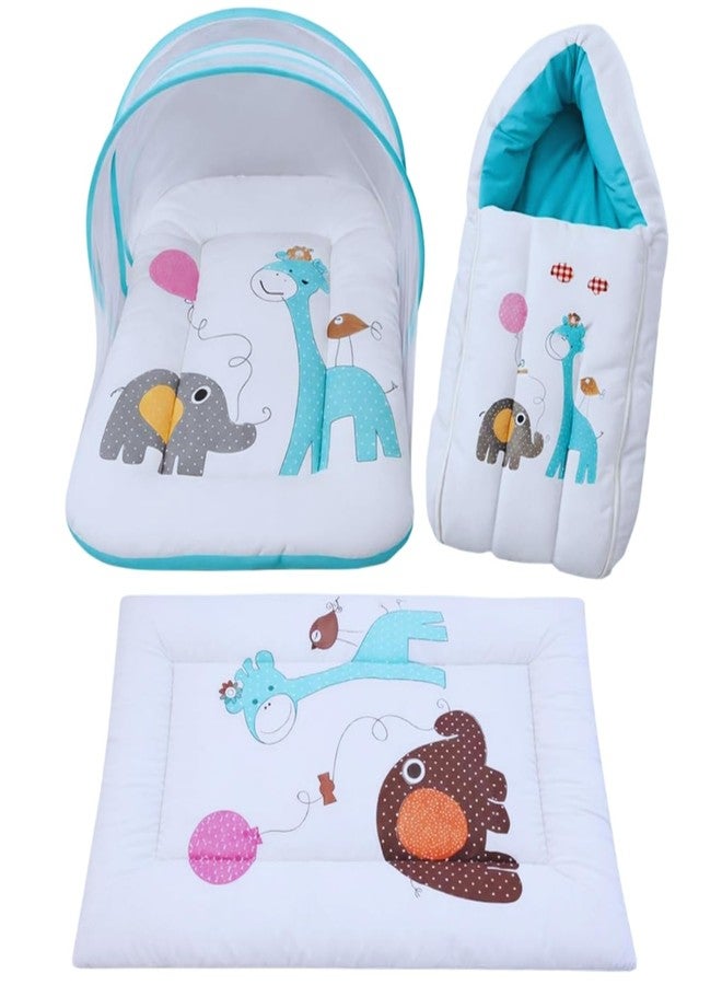 Toddylon Baby Bedding Set for New Born Baby | 3 PCS Cotton Carry Bag, Mosquito Net Bed & Infant Mattress| Folding Infants Bed 0–6 Months (Blue) - Image 1