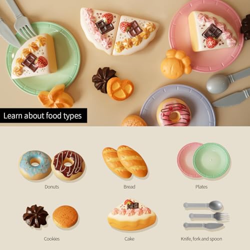 GILOBABY 34PCS Tea Party Play Food Set Complete Bakery Pretend Play Toys with Cake Donuts Cookies Plates for Kids Ages 4 5 6 7 8 - Image 5