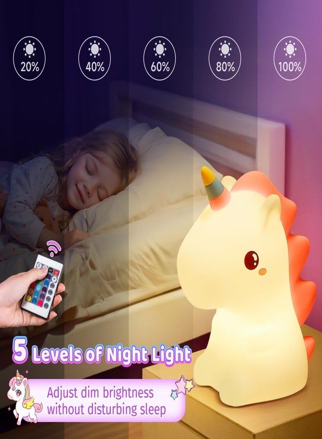 One Fire Unicorn Night Light Children's Bedside Lamp, 16 Colours, 5 Brightness, Rechargeable, Pink, Silicone, Kawaii Decoration, Baby Room - Image 5