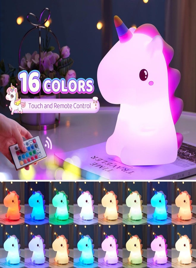 One Fire Unicorn Night Light Children's Bedside Lamp, 16 Colours, 5 Brightness, Rechargeable, Pink, Silicone, Kawaii Decoration, Baby Room - Image 3