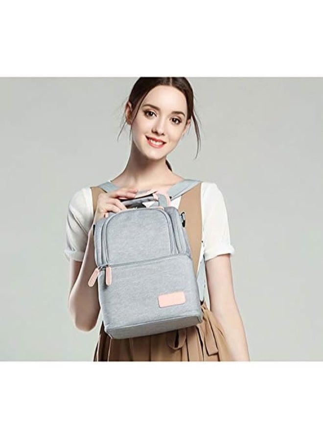 Meichoon Breast Pump Backpack Breastmilk Cooler & Insulated Baby Bottle Bag Waterproof - Portable Thermal Insulated Lunch Bag/Large Capacity Handbag/Baby Milk Freezer for Work Mommy Women XC01 Grey - Image 2