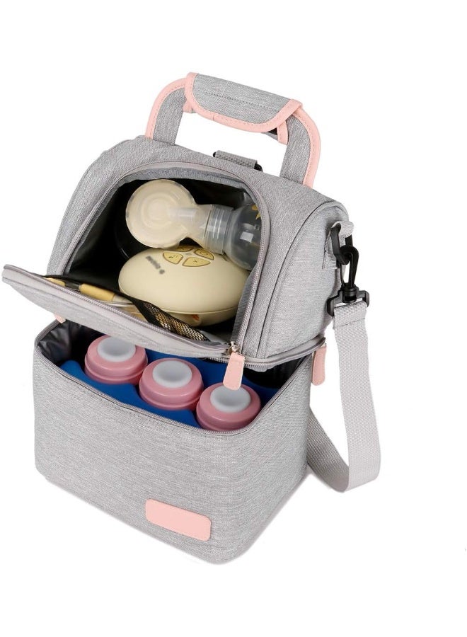 Meichoon Breast Pump Backpack Breastmilk Cooler & Insulated Baby Bottle Bag Waterproof - Portable Thermal Insulated Lunch Bag/Large Capacity Handbag/Baby Milk Freezer for Work Mommy Women XC01 Grey - Image 3