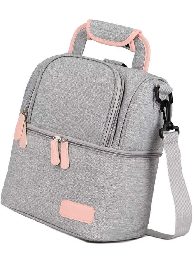 Meichoon Breast Pump Backpack Breastmilk Cooler & Insulated Baby Bottle Bag Waterproof - Portable Thermal Insulated Lunch Bag/Large Capacity Handbag/Baby Milk Freezer for Work Mommy Women XC01 Grey - Image 5