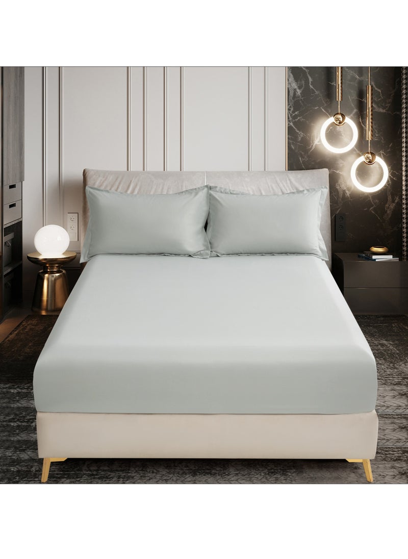 Donetella - Bedding Fitted Sheet 3-Pcs Super King Size Solid Bed Sheet Set Fits(200x200CM) With Pillowcases And 35 CM Extra Deep Brushed Microfiber Bed Sheet,Ansonia - Image 1