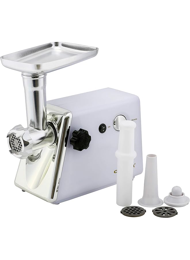 أولسنمارك مفرمة لحم Ommg2110 بقوة 1200 وات و3 ألواح فرم ومحرك قوي وسكين من الفولاذ المقاوم للصدأ وأقدام مطاطية وحماية من الحمل الزائد - أبيض - Image 1