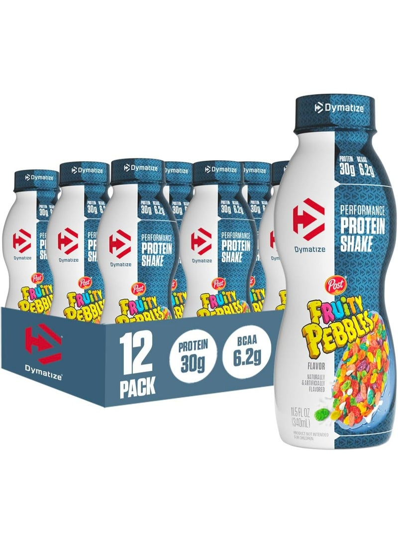 Dymatize ISO100 Performance Protein Shake Ready to Drink, 100% Whey Isolate, Fruity Pebbles, 330ml, Pack of 12 Bottles - Image 1