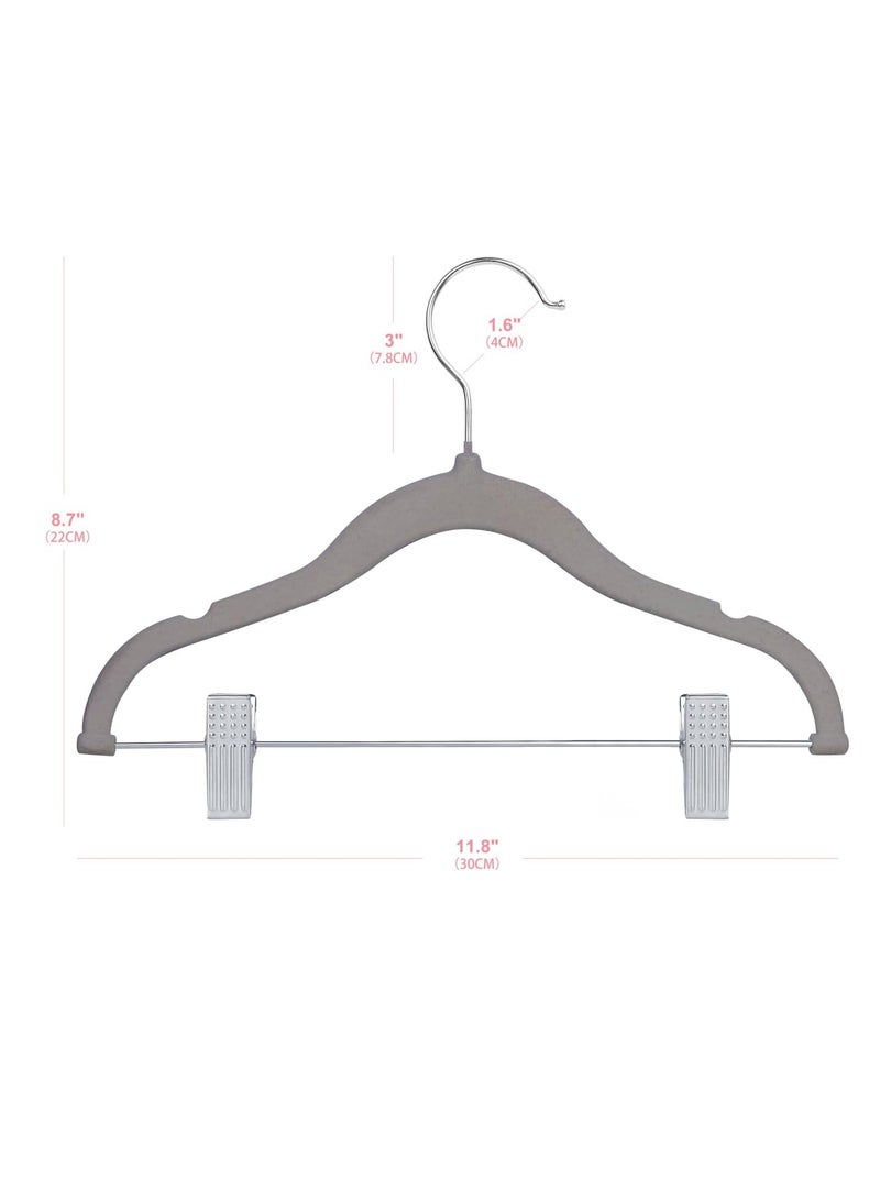 ManGotree 11.8'' Baby Velvet Hangers with Movable Clips, Non-Slip Kids Clothes Hangers, Ultra-Thin Space-Saving Children's Felt Hangers for Shirts, Pants, Dresses, Skirts, Jackets (16 Pack, Grey) - Image 2