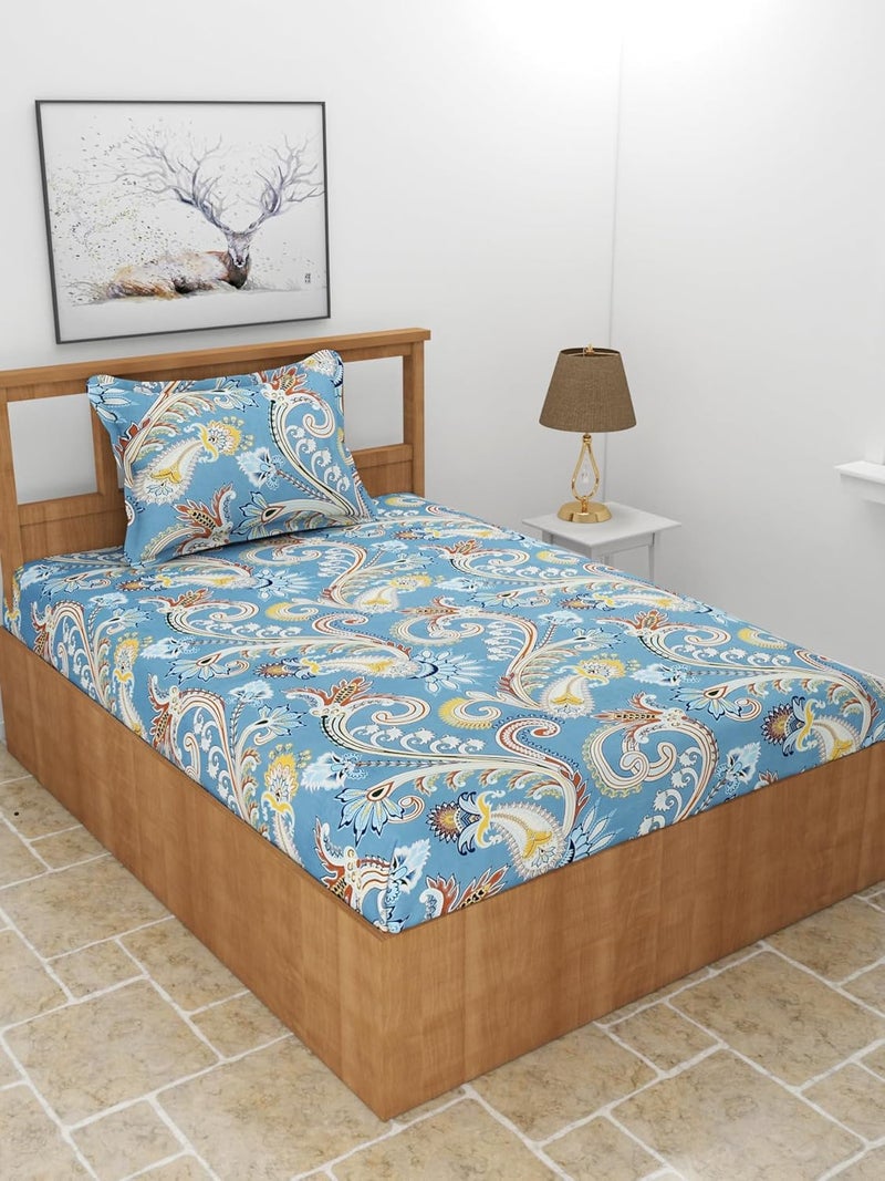 MORADO Premium Glace Cotton 210 TC Single Bedsheet with 1 King Size Pillow Cover (60x90 Inch, Blue) - Image 2