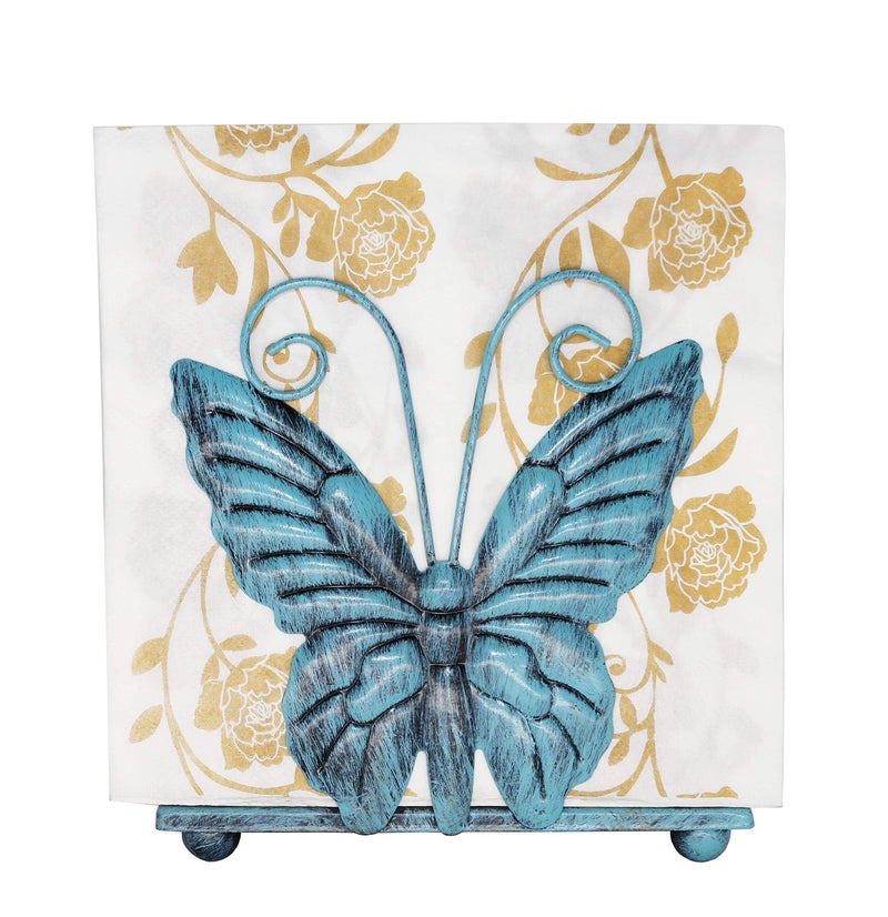 Owlgift Metal Butterfly Shaped Napkin Holder Tabletop Paper Towel Dispenser wFreestanding Tissue Stand Storage Turquoise