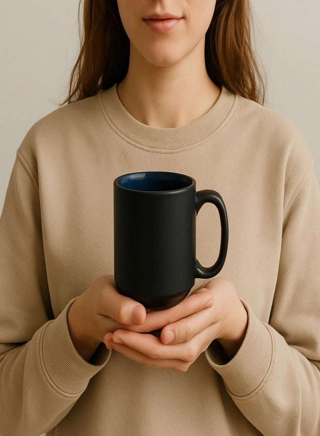 KITTENS Matte Black Ceramic Coffee Mug Set of 2 - 200ml - Deep Blue Interior | Handcrafted Stoneware | Microwave & Dishwasher Safe | Premium Tea & Coffee Mugs for Home, Office & Gifting - Image 3