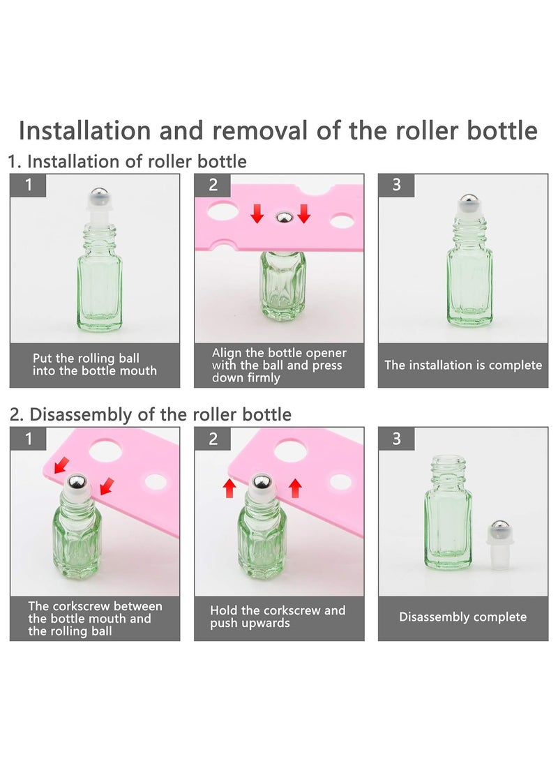 SYOSI زجاجات أسطوانية للتدليك، زجاجات أسطوانية صغيرة مثمنة الشكل بسعة 3 مل للزيوت العطرية، قوارير صغيرة للزيوت العطرية، قارورة حاوية مستحضرات تجميل للسفر، مع غطاء خشبي، فتاحة قمعين (10 قطع باللون الأخضر) - Image 2