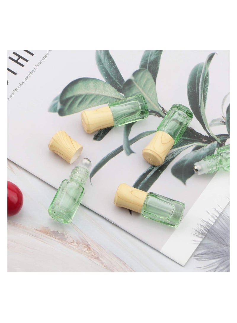 SYOSI زجاجات أسطوانية للتدليك، زجاجات أسطوانية صغيرة مثمنة الشكل بسعة 3 مل للزيوت العطرية، قوارير صغيرة للزيوت العطرية، قارورة حاوية مستحضرات تجميل للسفر، مع غطاء خشبي، فتاحة قمعين (10 قطع باللون الأخضر) - Image 4