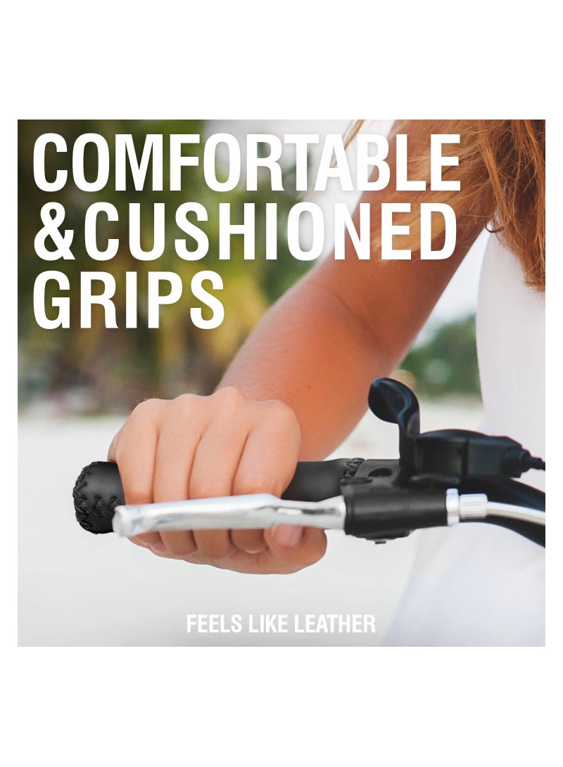 Zikra Cruiser Bike Handlebar Grips, Anti-Slip & Comfortable Black Vinyl Leather Grips in 13.5cm with Hand-Stitched Seam for 22.2mm (7/8") Beach Cruiser Bicycle Handlebar for Woman & Man - Image 3