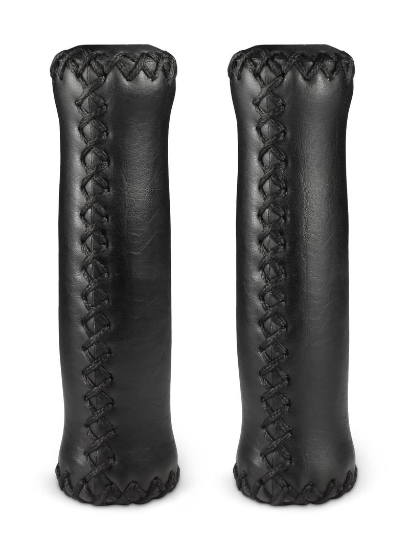 Zikra Cruiser Bike Handlebar Grips, Anti-Slip & Comfortable Black Vinyl Leather Grips in 13.5cm with Hand-Stitched Seam for 22.2mm (7/8") Beach Cruiser Bicycle Handlebar for Woman & Man - Image 1