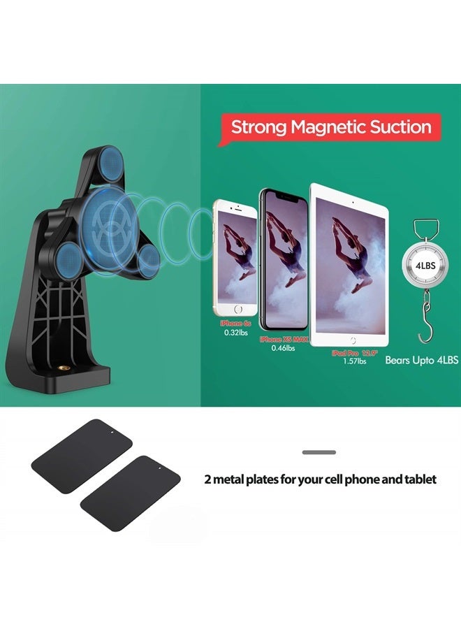 Strong Magnetic Tripod Mount Fit for Iphone and Ipad, Vertical and Horizontal allowed Rotatable Tiltable Anti-Wobble Iphone Tripod Mount, 1 Sec Single Hand Easy Operate Phone Holder for Tripod