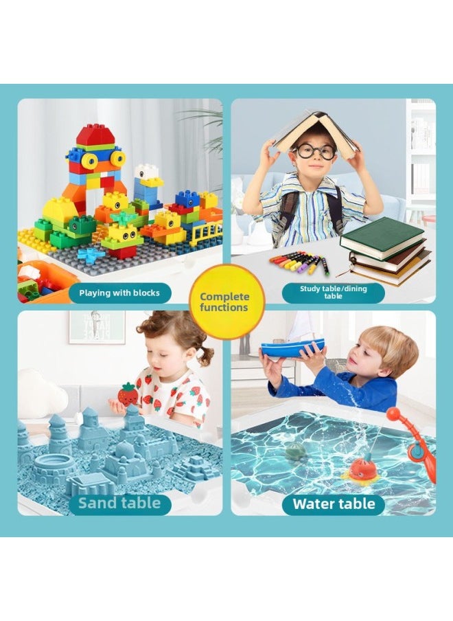 Generic - Compatible With Building Block Table Large Particles Multi-Functional Kidsren's Assembly Force Toys Baby 4 Brain Use 2-3-6 Years Old Export Wholesale-Color:Enlarged And Thickened Table + 4 Income Increases + 500 Particles + 2 Chairs - Image 1