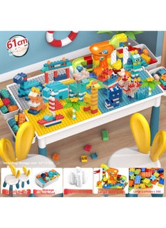 Compatible With Building Block Table Large Particles Multi-Functional Kidsren's Assembly Force Toys Baby 4 Brain Use 2-3-6 Years Old Export Wholesale-Color:Enlarged And Thickened Table + 4 Income Increases + 500 Particles + 2 Chairs