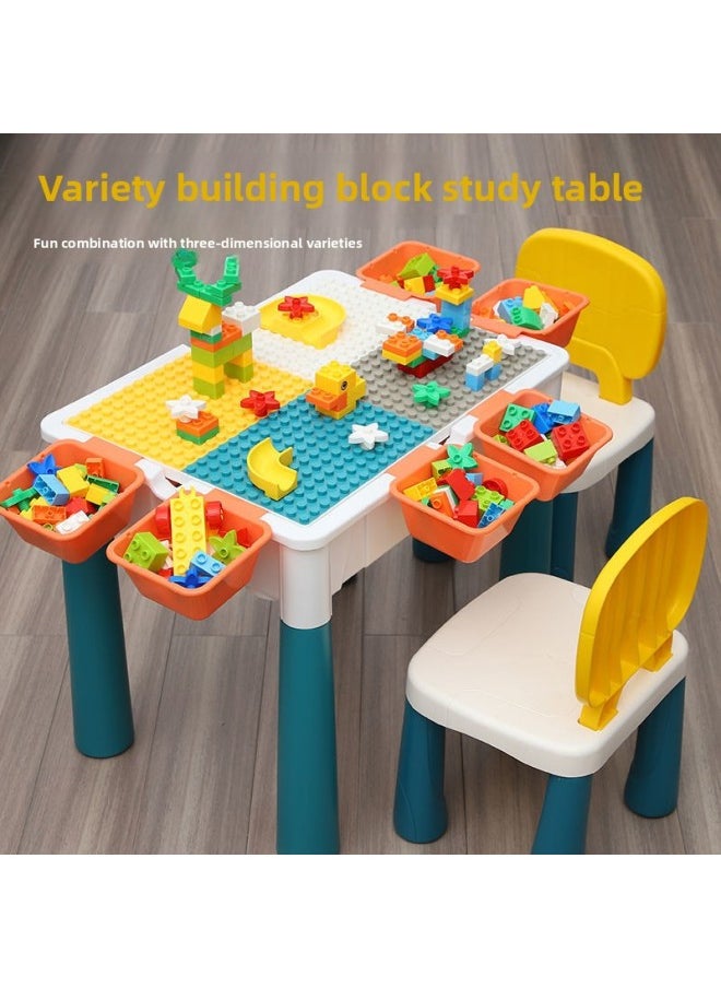 Generic - Compatible With Building Block Table Large Particles Multi-Functional Kidsren's Assembly Force Toys Baby 4 Brain Use 2-3-6 Years Old Export Wholesale-Color:Enlarged And Thickened Table + 4 Income Increases + 500 Particles + 2 Chairs - Image 1