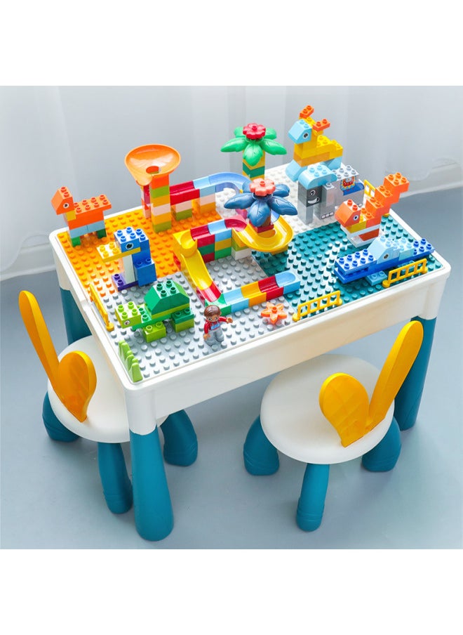 Generic - Compatible With Building Block Table Large Particles Multi-Functional Kidsren's Assembly Force Toys Baby 4 Brain Use 2-3-6 Years Old Export Wholesale-Color:Enlarged And Thickened Table + 4 Income Increases + 500 Particles + 2 Chairs - Image 1