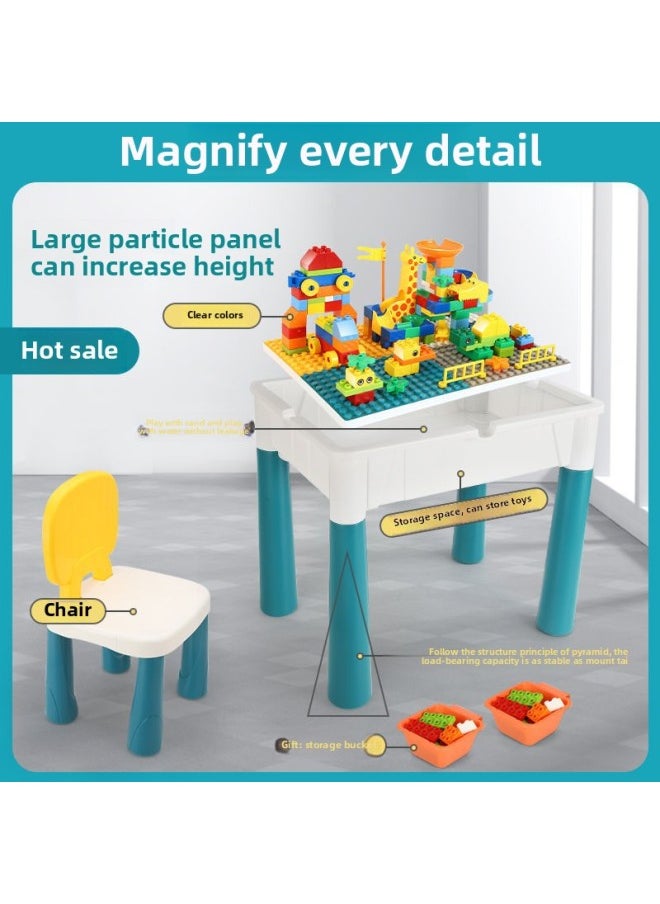Generic - Compatible With Building Block Table Large Particles Multi-Functional Kidsren's Assembly Force Toys Baby 4 Brain Use 2-3-6 Years Old Export Wholesale-Color:Enlarged And Thickened Table + 4 Income Increases + 500 Particles + 2 Chairs - Image 1