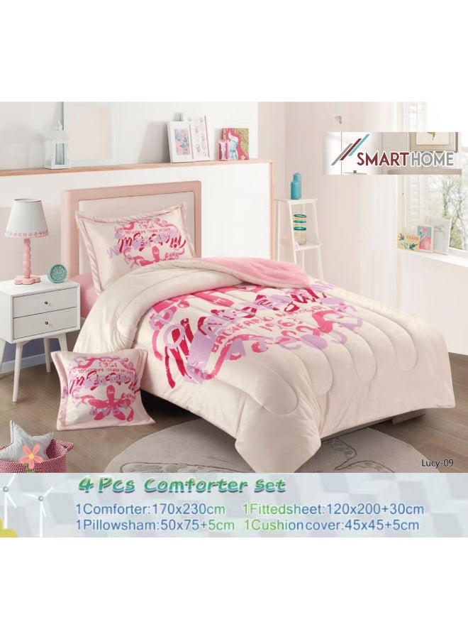 سمارت هوم مفرش سرير أطفال شتوي فخم 4 قطع وجهين مخمل وفرو ناعم بتصميم عصري ومريح – طقم مفارش سرير دافئ  مناسب لغرف الأولاد والبنات – مفرش شتوي فخم للمنزل أو الهدايا – المقاس 170×230 سم ( المفرش بحشوة ) - Image 3