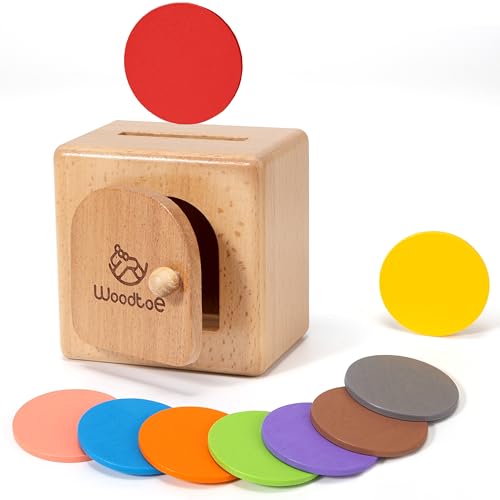 Woodtoe Montessori Coin Box for Toddlers Montessori Toys for 1 2 3 Year Old Fine Motor Skills Toys Wooden Sensory Toy Object Permanence Educational Toy 1st One First Birthday Gift for Boys Girls - Image 1