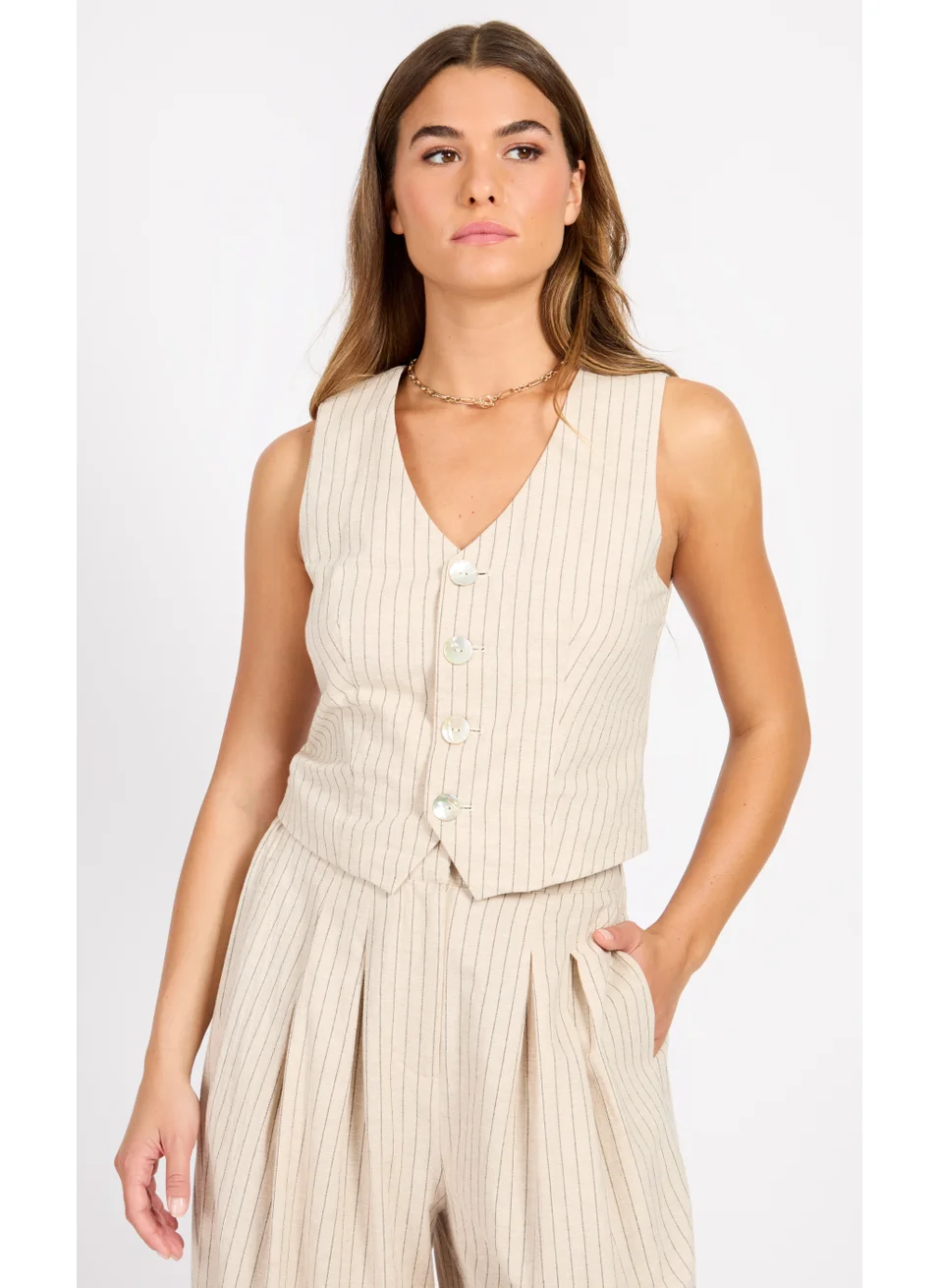 ليتل مسترس Stripe Linen Waistcoat